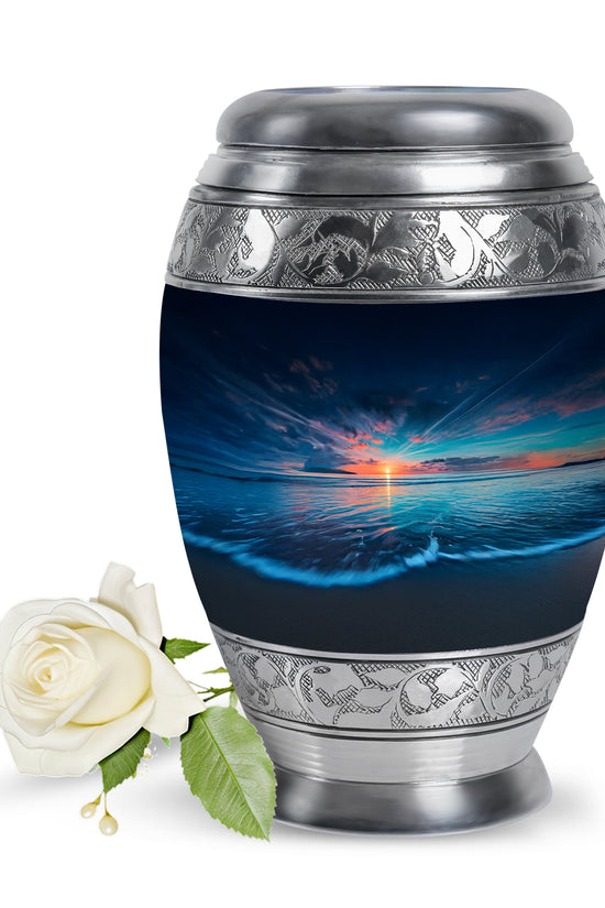 Blue Exquisite Beach Memorial Urn for Ashes - 10-inch, 200 cu in - Yatskia