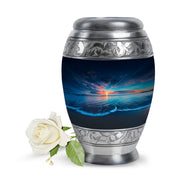 Blue Exquisite Beach Memorial Urn for Ashes - 10-inch, 200 cu in - Yatskia
