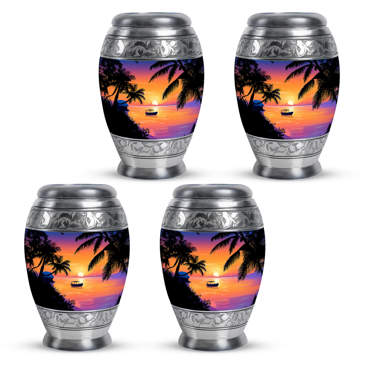 Salmon Pink Beach Cremation Urn urn with complimentary velvet bag - royal beach engraving with decorative scrollwork - 10 inch aluminum urn for cremated remains