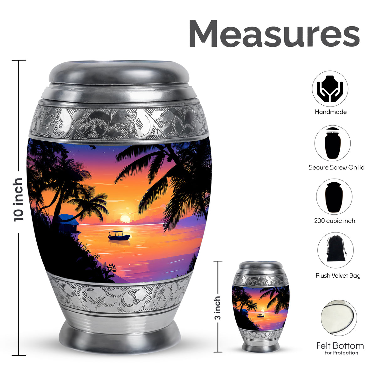 Salmon Pink Beach Cremation Urn lifestyle display on memorial shelf - royal beach engraving with decorative scrollwork - mini keepsake memorial for portion of cremation ashes