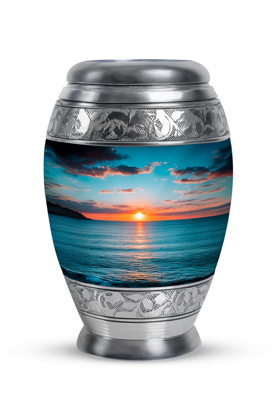 Personalized Teal Sovereign Beach Cremation Urns for Human Ashes - 10-inch, 200 cu in - Yatskia