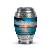 Personalized Teal Sovereign Beach Cremation Urns for Human Ashes - 10-inch, 200 cu in - Yatskia
