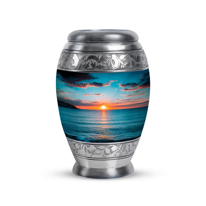 Personalized Teal Sovereign Beach Cremation Urns for Human Ashes - 10-inch, 200 cu in - Yatskia