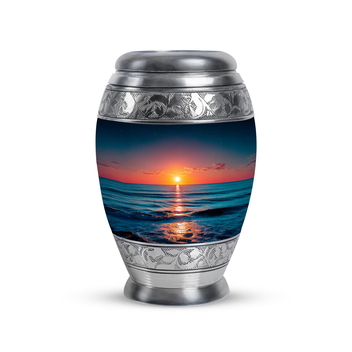 Inspiring Blue Beach Commemoration Urn for Human Ashes - 10-inch, 200 cu in - Yatskia