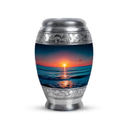 Inspiring Blue Beach Commemoration Urn for Human Ashes - 10-inch, 200 cu in - Yatskia