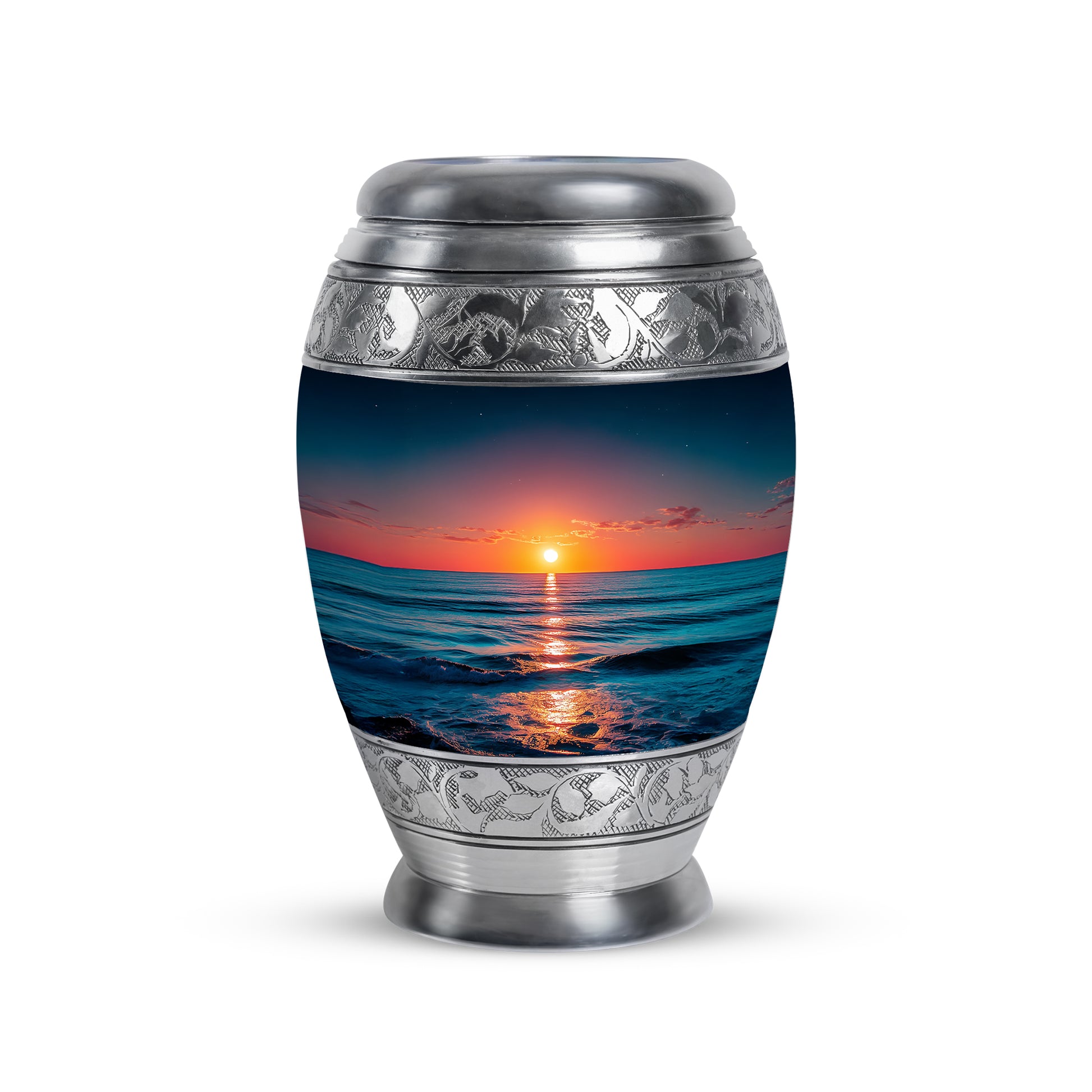 Inspiring Blue Beach Commemoration Urn for Human Ashes - 10-inch, 200 cu in - Yatskia