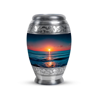 Inspiring Blue Beach Commemoration Urn for Human Ashes - 10-inch, 200 cu in - Yatskia