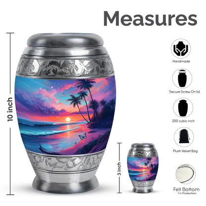 Slate Blue Beach Cremation Urn lifestyle display on memorial shelf - regal beach design with crown-inspired accents - mini keepsake memorial for portion of cremation ashes