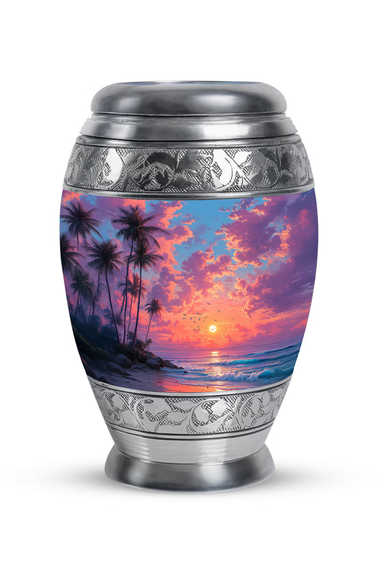 Luminous Blue Beach Blessing Urn for Human Ashes - 10-inch, 200 cu in - Yatskia