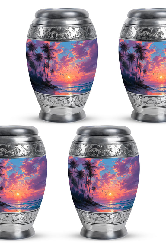 Royal Blue Beach Cremation Urn urn with complimentary velvet bag - royal beach engraving with decorative scrollwork - 10 inch aluminum urn for cremated remains
