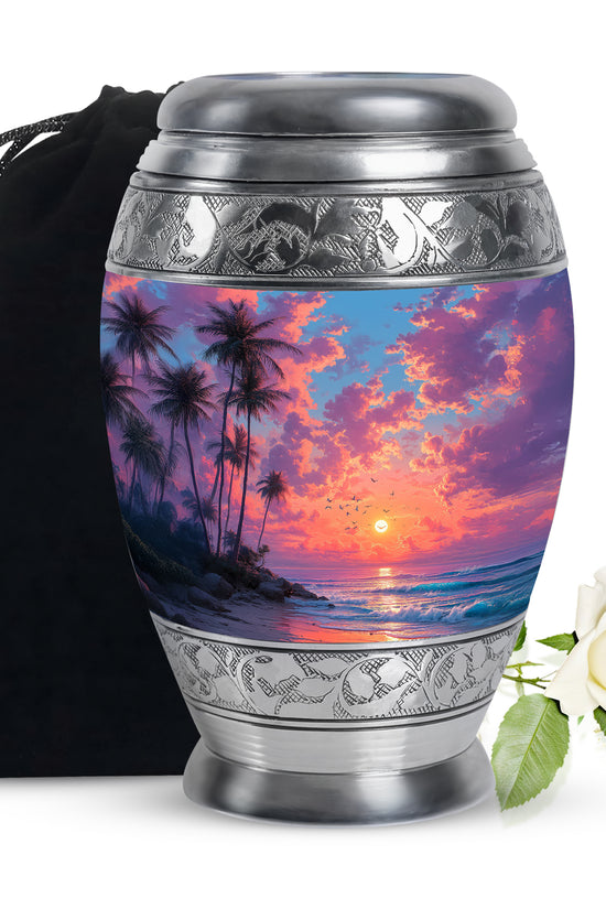Peaceful Beach Memorial Urn -Tropical Funeral Urn For Adult Ashes