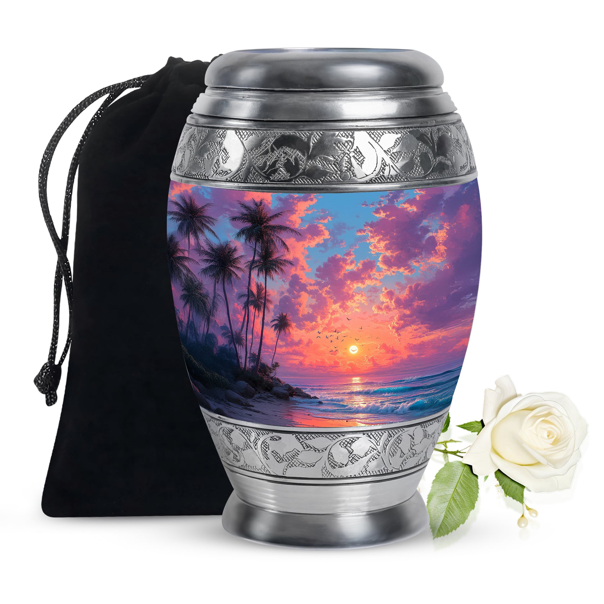 Peaceful Beach Memorial Urn -Tropical Funeral Urn For Adult Ashes