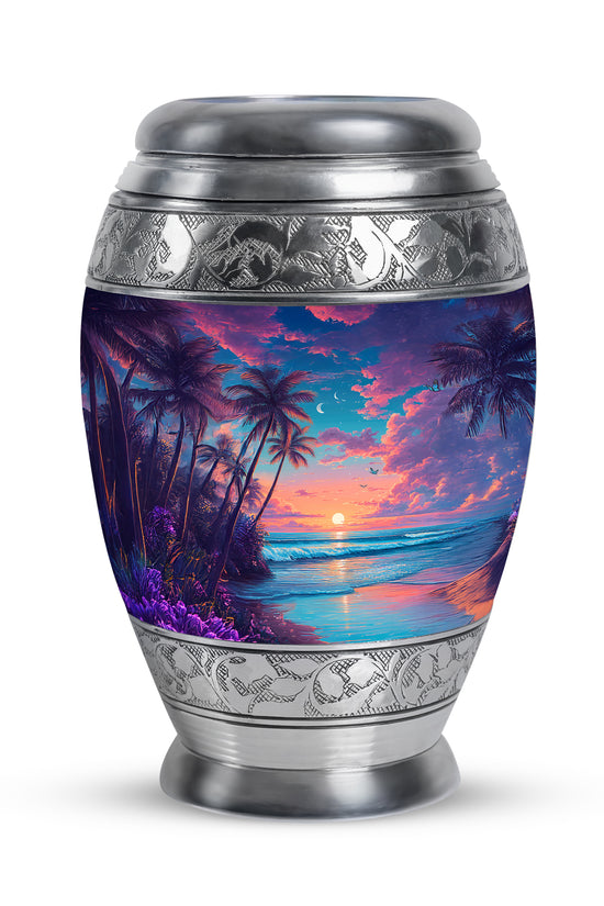 Luminous Blue Beach Haven Urn for Human Ashes - 10-inch, 200 cu in - Yatskia