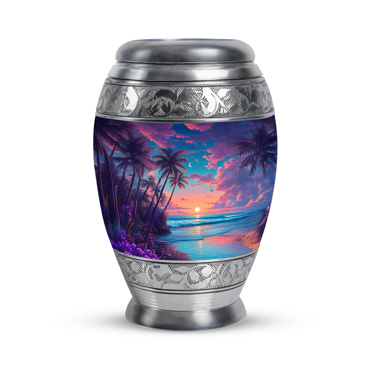 Luminous Blue Beach Haven Urn for Human Ashes - 10-inch, 200 cu in - Yatskia
