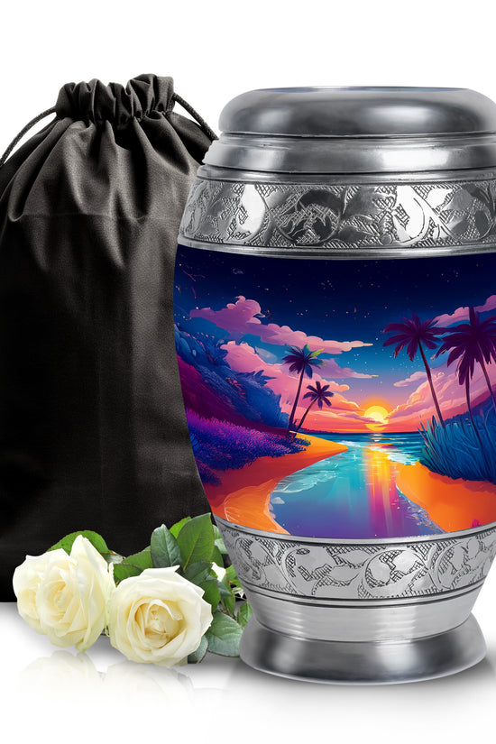 Artistic Beach Theme Memorial Urn - Large Cremation Urn For Loved Ones
