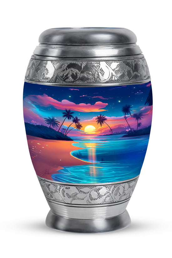 Blue Comforting Beach Memorial Urn for Ashes - 10-inch, 200 cu in - Yatskia