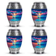 Sky Blue Beach Cremation Urn urn with complimentary velvet bag - ornate monarch-style beach relief on brushed aluminum - 10 inch aluminum urn for cremated remains