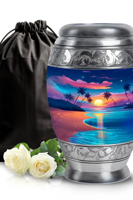 Beach Theme Funeral Urn - Aluminium Memorial Urn For Male & Female