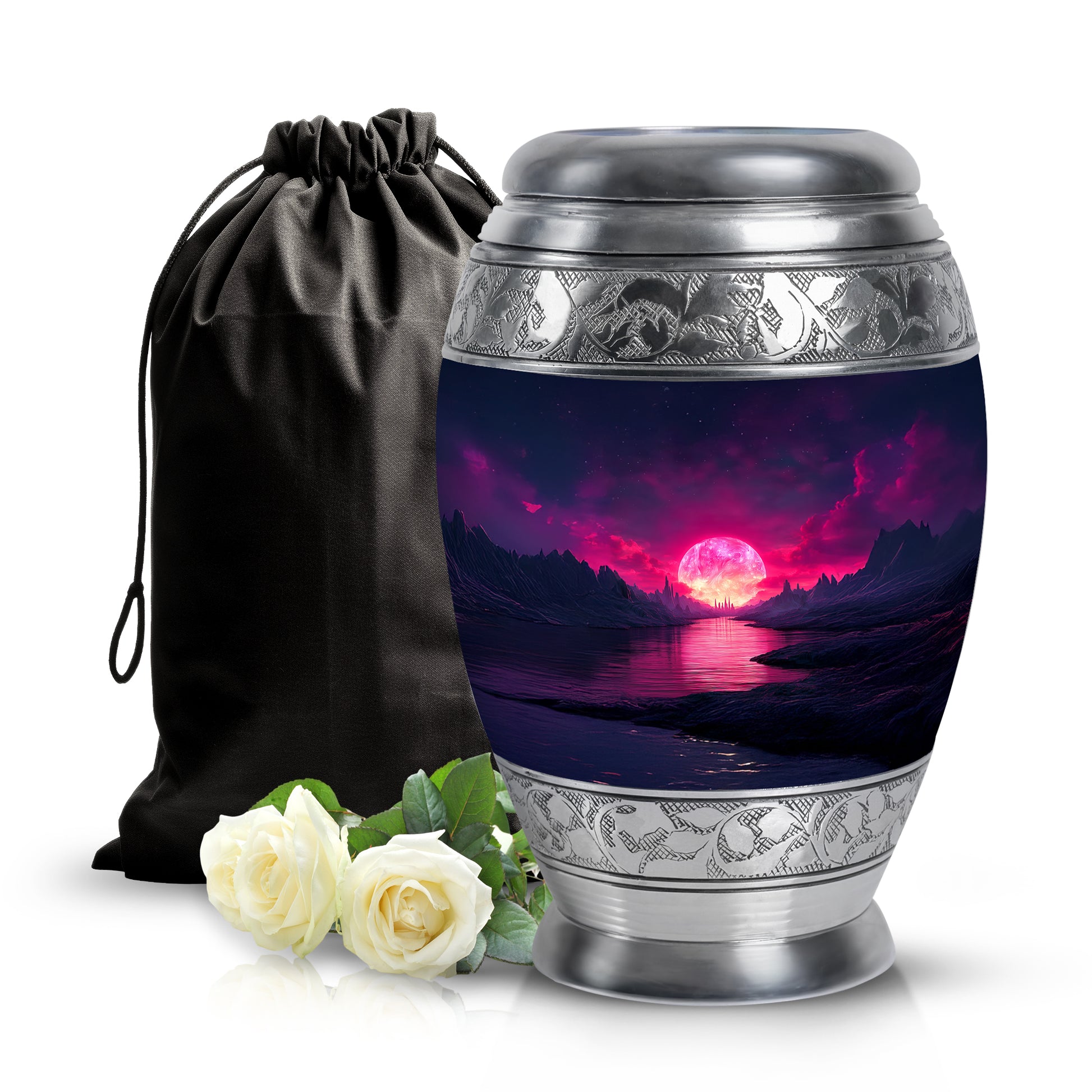 Slate Blue Beach Cremation Urn back view with polished surface - regal beach design with crown-inspired accents - full-size 10 inch 200 cubic inch adult cremation urn