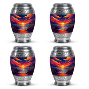 Sapphire Blue Beach Cremation Urn urn with complimentary velvet bag - majestic beach pattern with filigree border - 10 inch aluminum urn for cremated remains