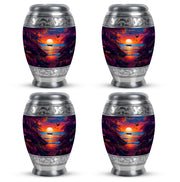 Calming Blue Beach Cremation Urn urn with complimentary velvet bag - majestic beach pattern with filigree border - 10 inch aluminum urn for cremated remains