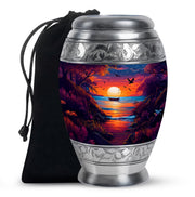 Pastel Blue Beach Cremation Urn back view with polished surface - regal beach design with crown-inspired accents - full-size 10 inch 200 cubic inch adult cremation urn