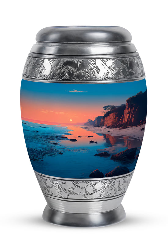 Divine Teal Beach Cremation Urn for Ashes - 10-inch, 200 cu in - Yatskia