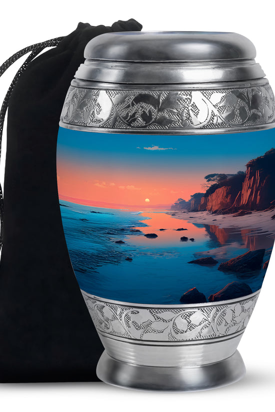 Scenic Beach Memorial Urn - Peaceful Beach Funeral Urn For Burial