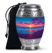 Indigo Beach Cremation Urn back view with polished surface - regal beach design with crown-inspired accents - full-size 10 inch 200 cubic inch adult cremation urn