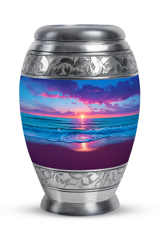 Personalized Elegant Beach Cremation Urns - Blue 10-inch, 200 cu in - Yatskia