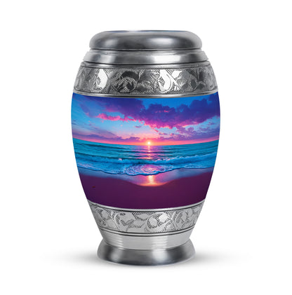 Personalized Elegant Beach Cremation Urns - Blue 10-inch, 200 cu in - Yatskia