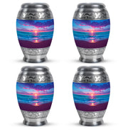 Bright Blue Beach Cremation Urn urn with complimentary velvet bag - royal beach engraving with decorative scrollwork - 10 inch aluminum urn for cremated remains