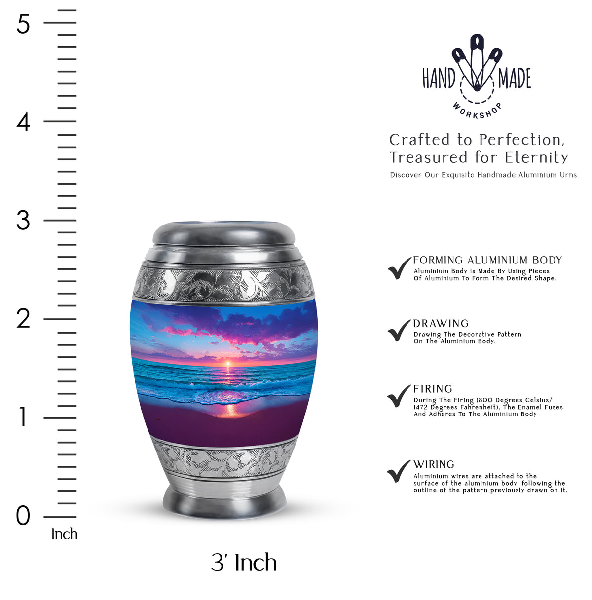 Powder Blue Beach Cremation Urn lifestyle display on memorial shelf - regal beach design with crown-inspired accents - mini keepsake memorial for portion of cremation ashes