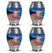 Powder Blue Beach Cremation Urn urn with complimentary velvet bag - ornate monarch-style beach relief on brushed aluminum - 10 inch aluminum urn for cremated remains