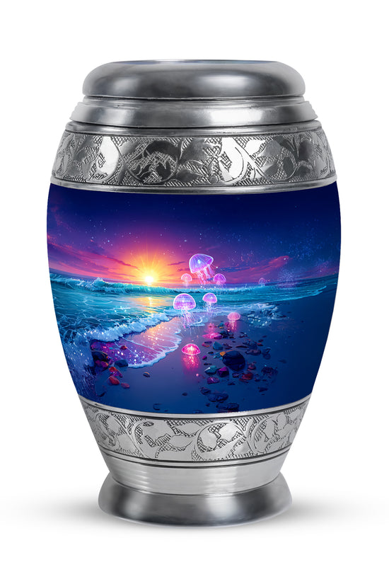 Personalized Blue Beach Cremation Urns for Ashes - Transcendent 10-inch - Yatskia