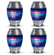 Navy Blue Beach Cremation Urn urn with complimentary velvet bag - regal beach design with crown-inspired accents - 10 inch aluminum urn for cremated remains