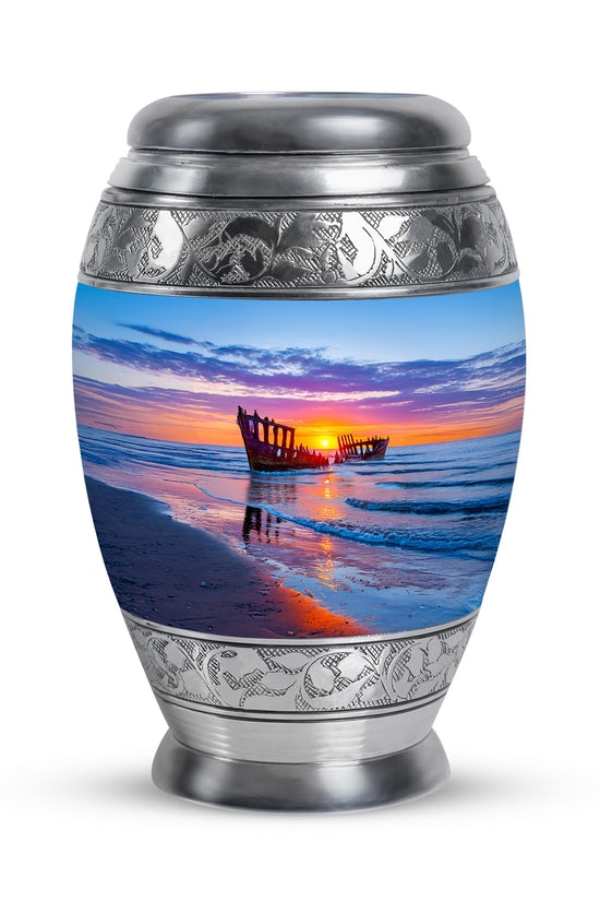 Personalized Elegant Beach Cremation Urns - Blue 10-inch, 200 cu in - Yatskia
