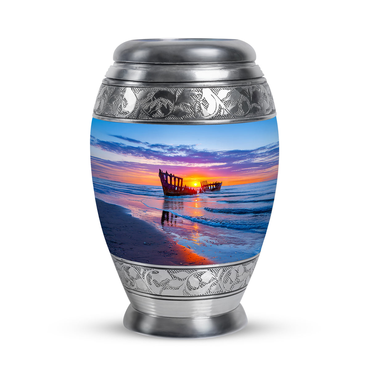 Personalized Elegant Beach Cremation Urns - Blue 10-inch, 200 cu in - Yatskia