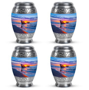 Sky Blue Beach Cremation Urn urn with complimentary velvet bag - regal beach design with crown-inspired accents - 10 inch aluminum urn for cremated remains