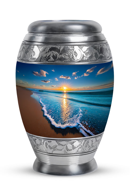 Personalized Elegant Beach Cremation Urns - Blue 10-inch, 200 cu in - Yatskia