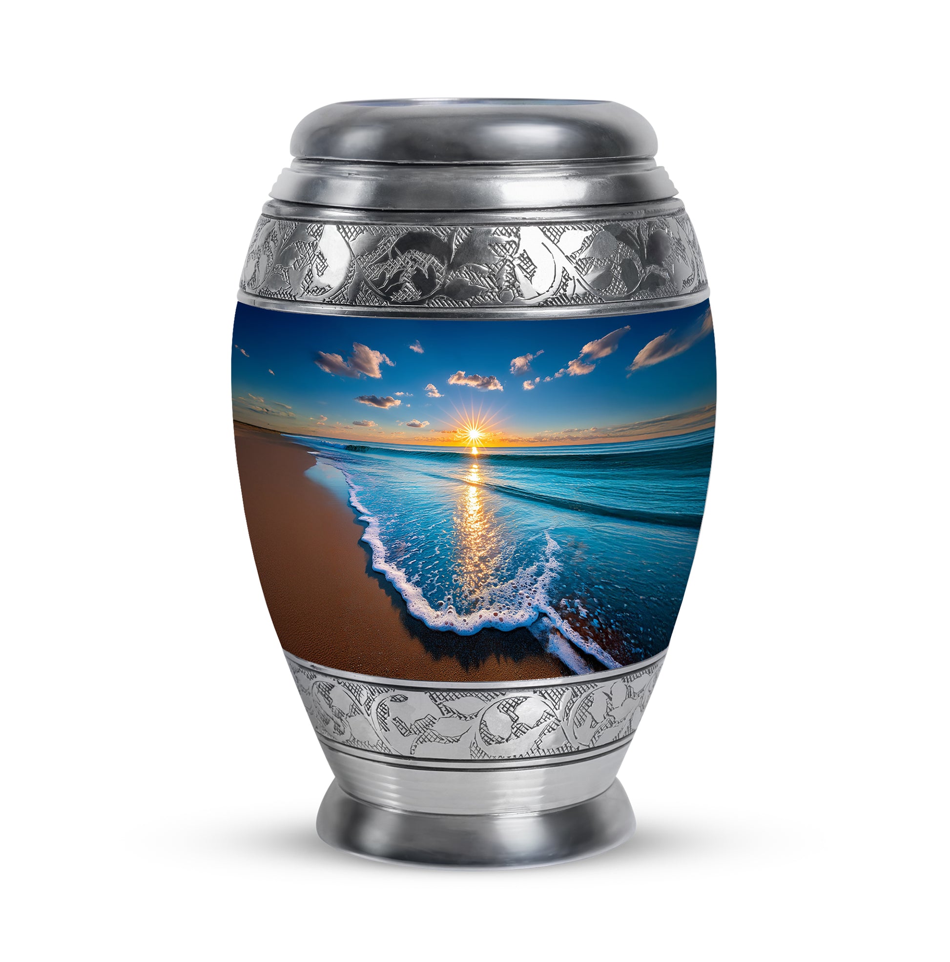 Personalized Elegant Beach Cremation Urns - Blue 10-inch, 200 cu in - Yatskia