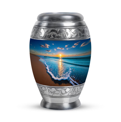 Personalized Elegant Beach Cremation Urns - Blue 10-inch, 200 cu in - Yatskia