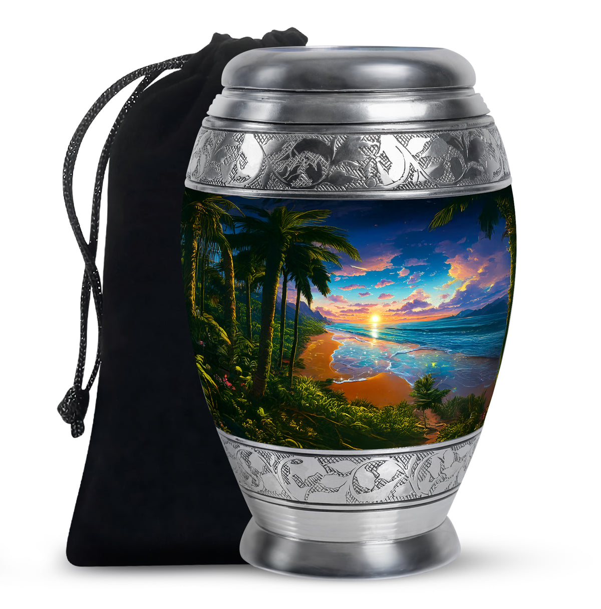 Beautiful Tropical Beach Cremation Urn - Ocean Sunset Memorial Urn For Ashes