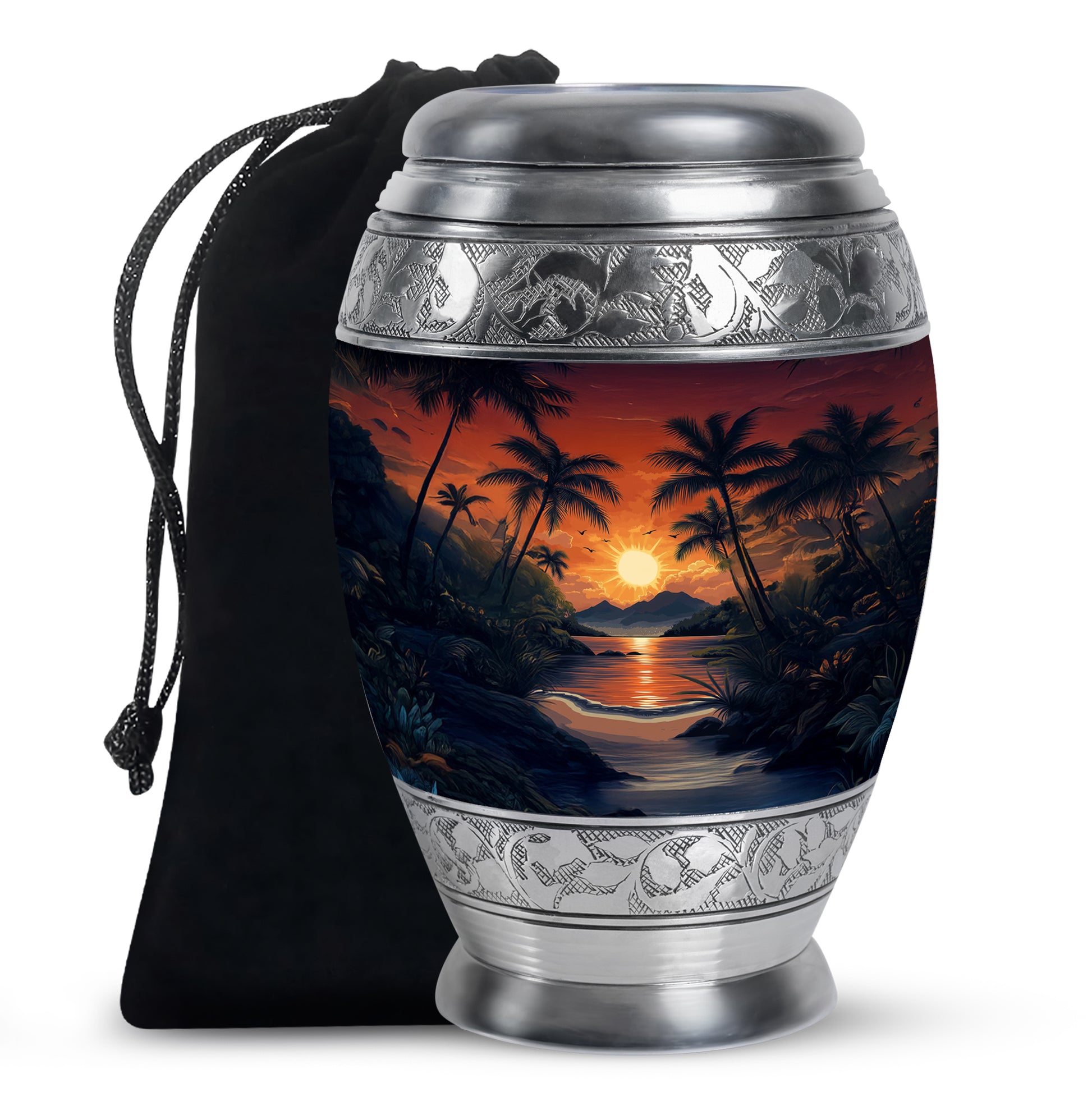 Tropical Memorial Urn - Ocean Sunset Cremation Urn For Adult Ashes