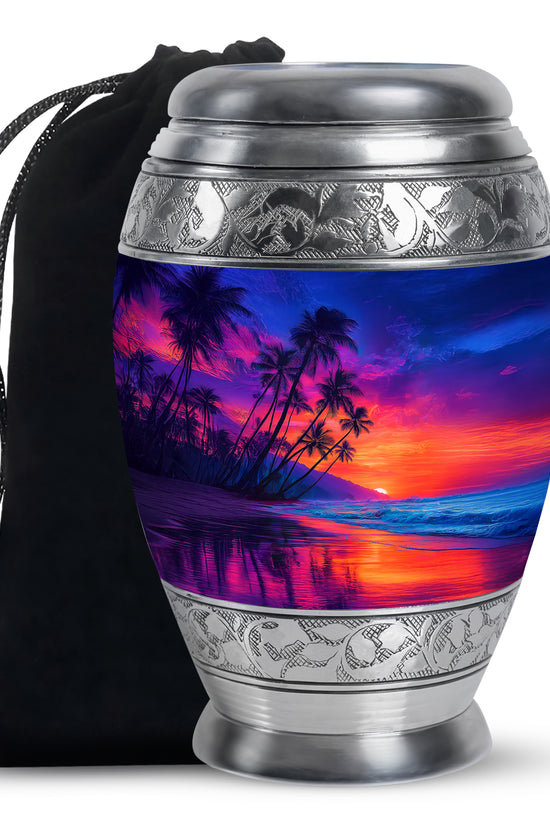 Modern Beach Memorial Urn - Tropical Cremation Urn For Adult Ashes