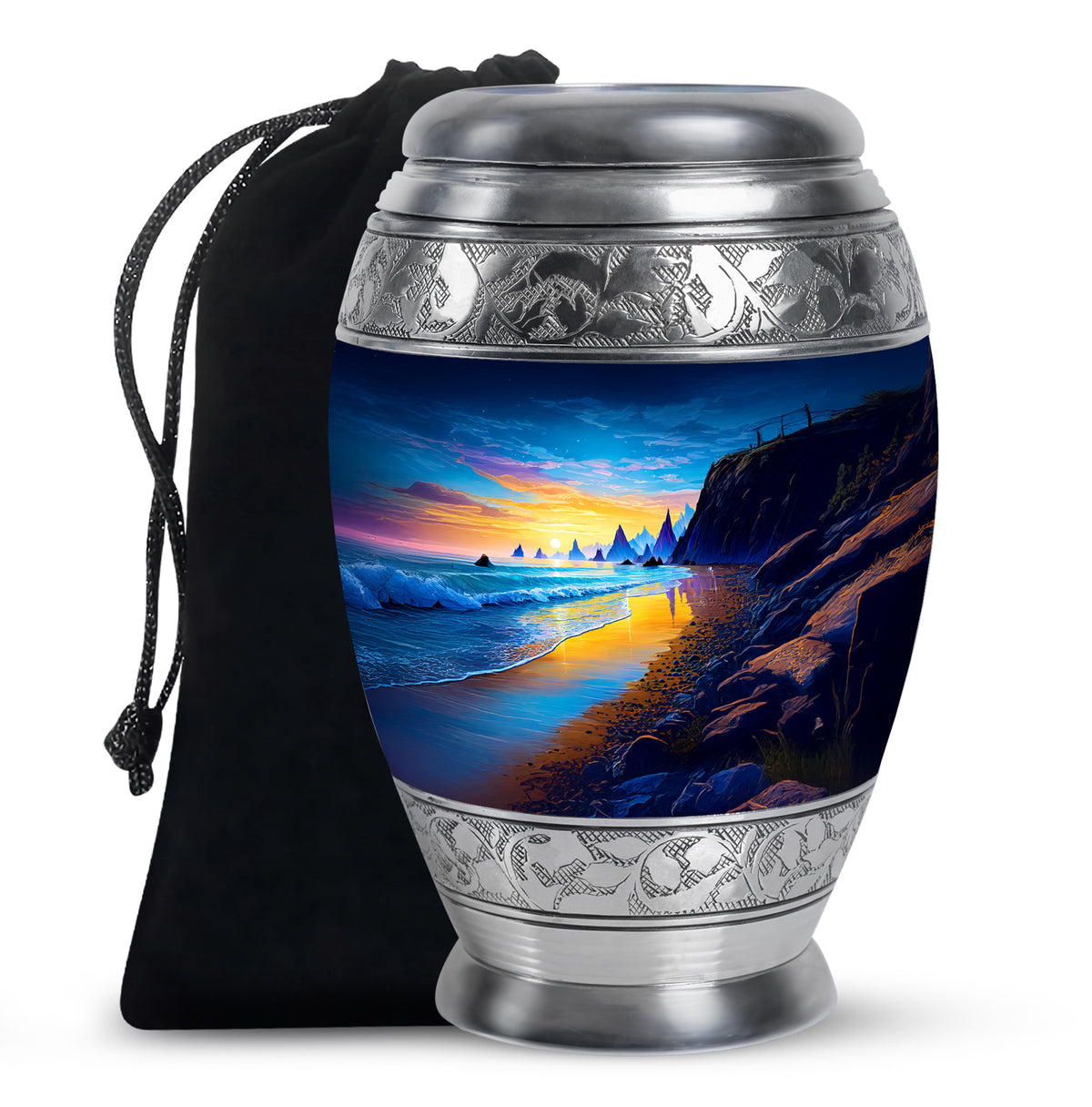Coastal Sunset Landscape Urn – Ocean Cliff Cremation Urn For Burial