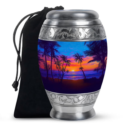 Tropical Island Sunset Burial Urn - Ocean Memorial Urn For Loved Ones