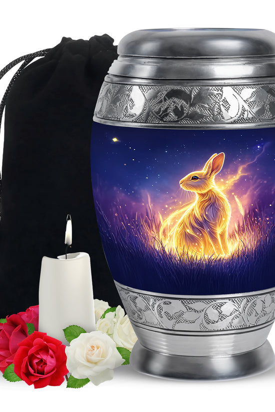 Golden Spirit Rabbit Memorial Urn - Night Field Cremation Urn For Burial