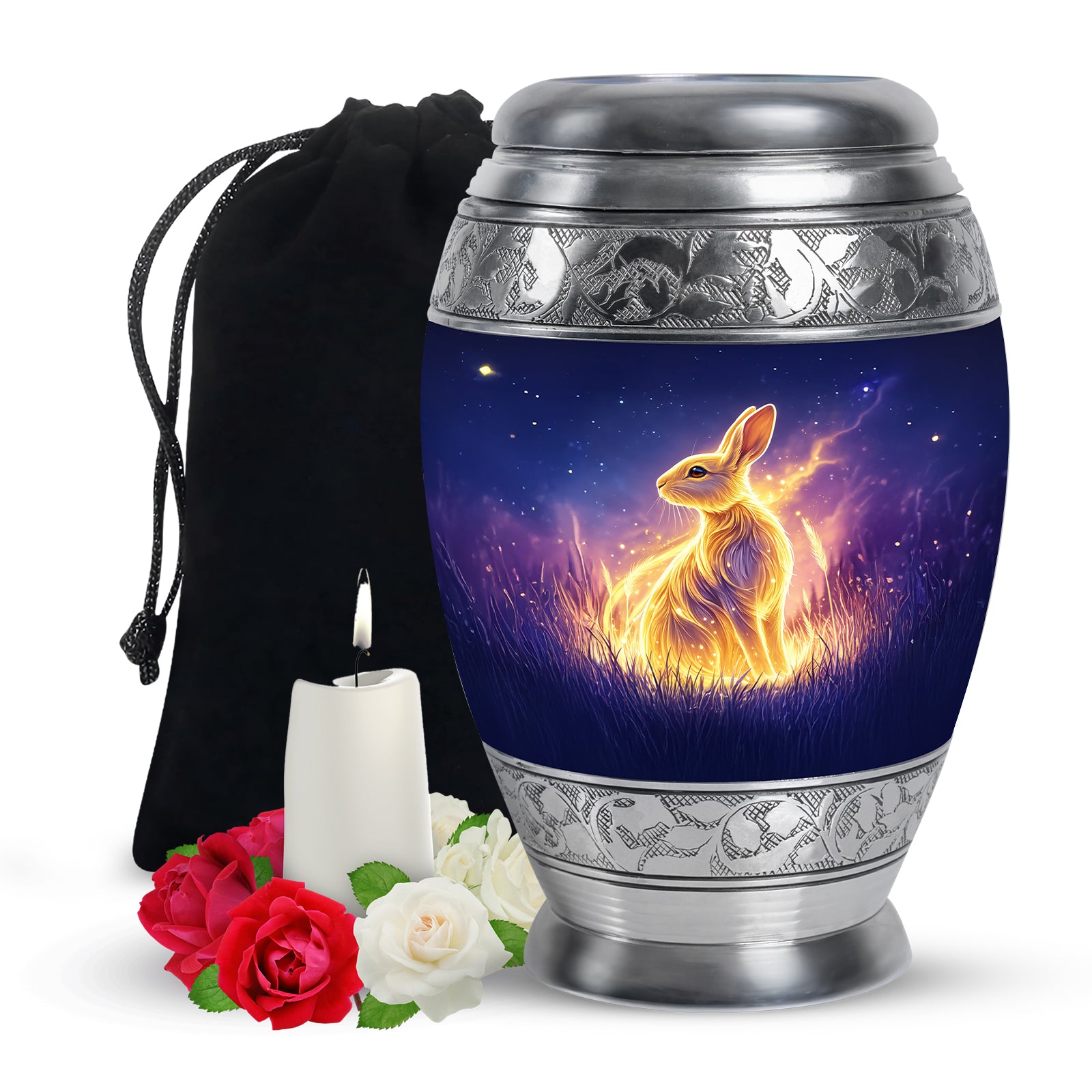 Golden Spirit Rabbit Memorial Urn - Night Field Cremation Urn For Burial