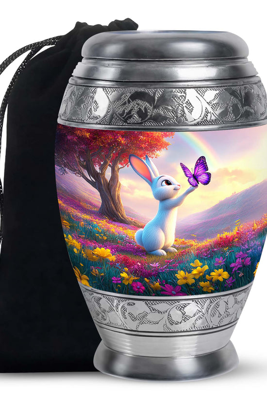 Colorful Bunny Cremation Urn - Butterfly Rabbit Memorial Urn For Burial
